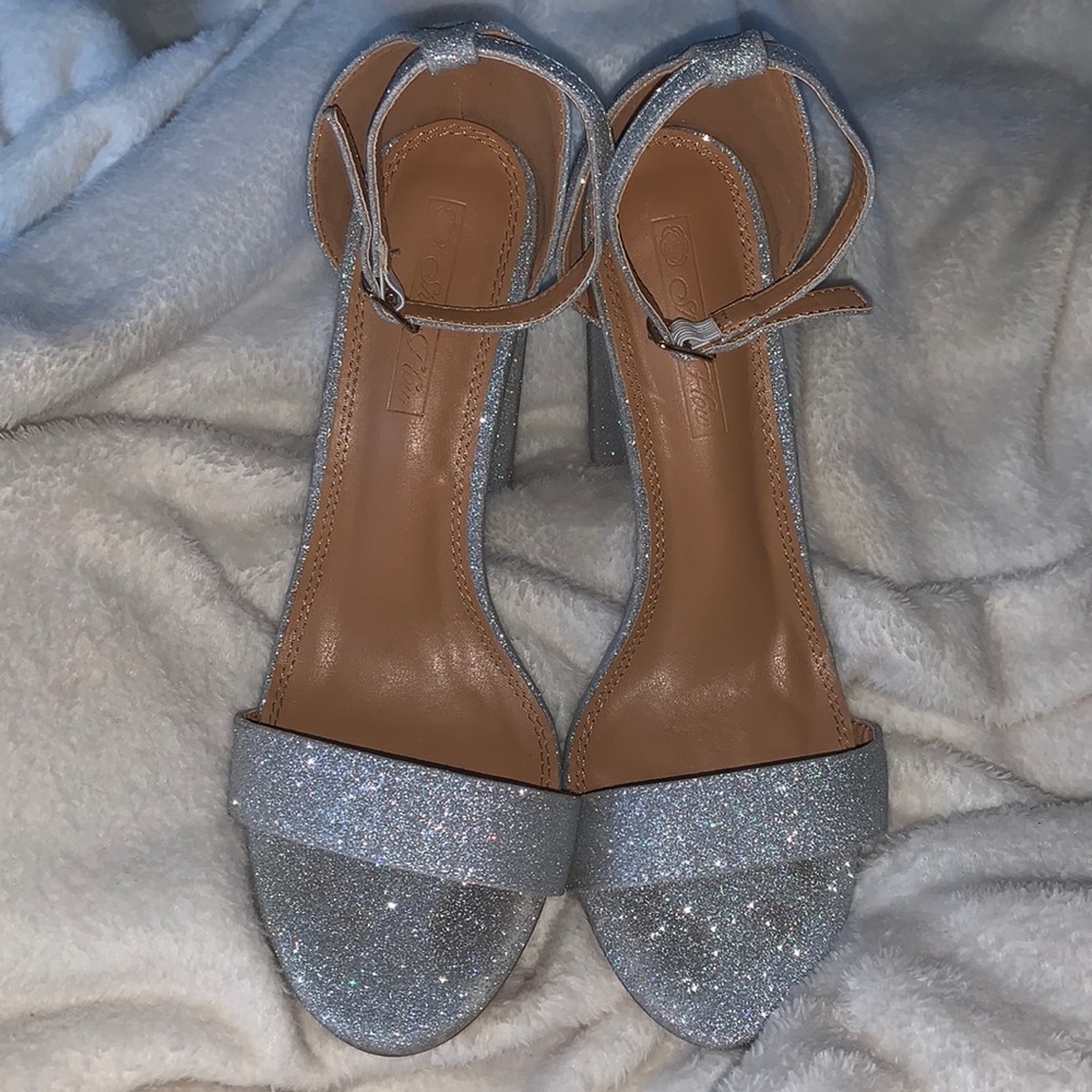 silver glitter block heels